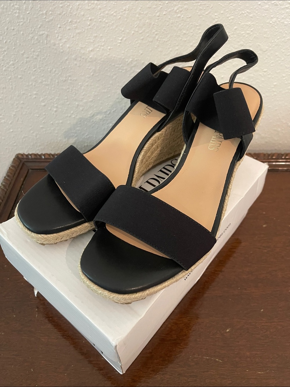 Dreampairs, Black Elastic Strap Espadrille Wedges